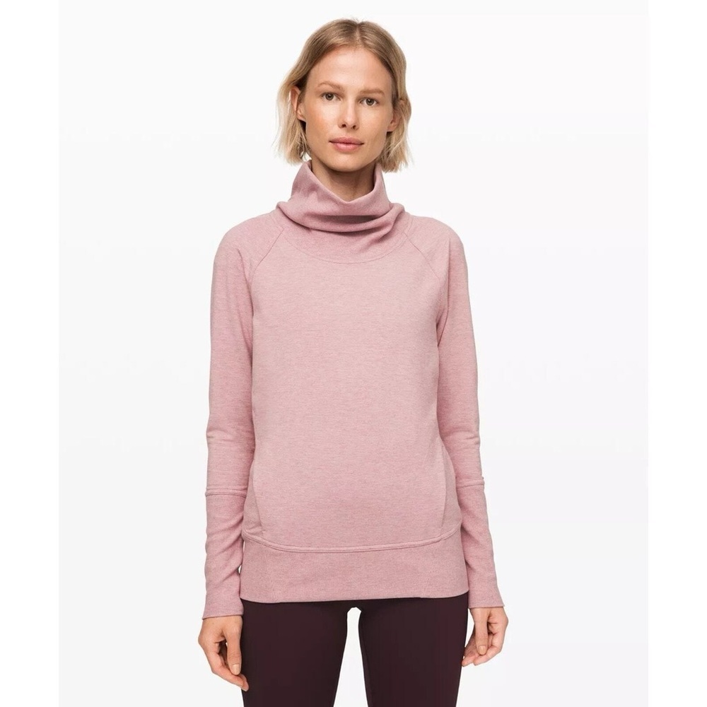 Lululemon High Lines Pullover Heathered Pink Cowl Neck Sweatshirt Size 8